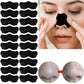 Blackhead removal pads with a woman applying them and before-and-after images of a nose.